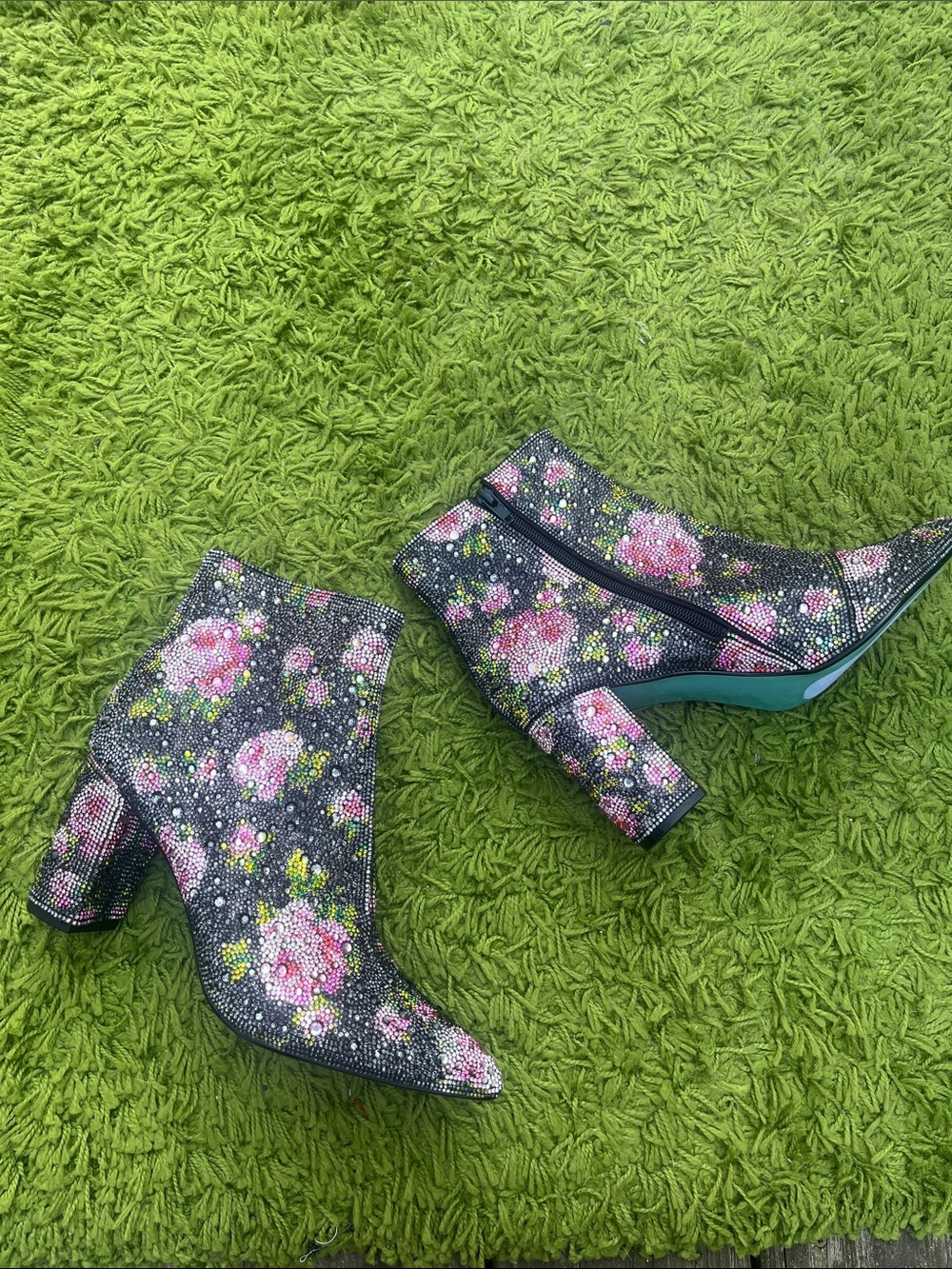 Betsey Johnson SB Cady Floral Glass Rhinestone Boots Like New
